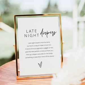 Late Night Diapers Baby Shower Sign, Baby Shower Party Sign, Gender Neutral Baby Shower, Late Night Diapers, Editable Baby Shower Decor, DIY