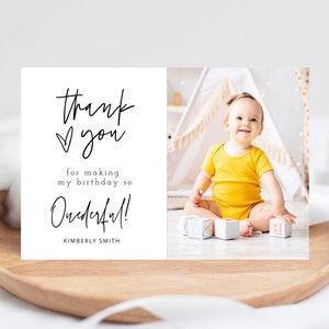 ELLIA | 1st Birthday Thank You Card Template, Photo Thank You Card Printable, First Birthday Thank You Card, Onederful Birthday Card