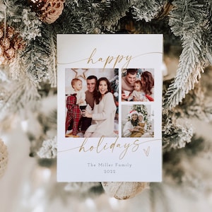 Elegant Holiday Christmas Card Photo Template, Gold Christmas Card template, Boho Photo Holiday Card Template, Editable Photo Holiday | MIA