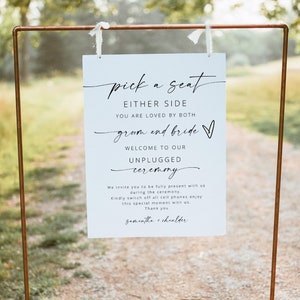 Pick a Seat Sign Template, Unplugged Ceremony Sign Printable Download, Modern Wedding Unplugged Sign, Simple Minimalist Wedding Sign | MIA
