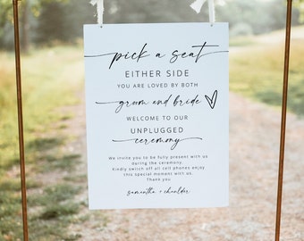 Pick a Seat Sign Template, Unplugged Ceremony Sign Printable Download, Modern Wedding Unplugged Sign, Simple Minimalist Wedding Sign | MIA