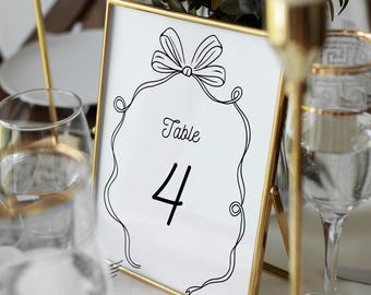 Hand Drawn Table Number Template, Editable Table Number Canva, Wedding Table Number Cards, Whimsical Bow Frame Signs Baby Shower Bridal