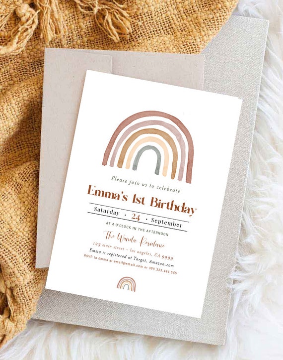 Editable Rainbow Birthday Invitation, Printable Rainbow Birthday Invite, Girls Birthday Invitation Template, Boho Rainbow, Templett