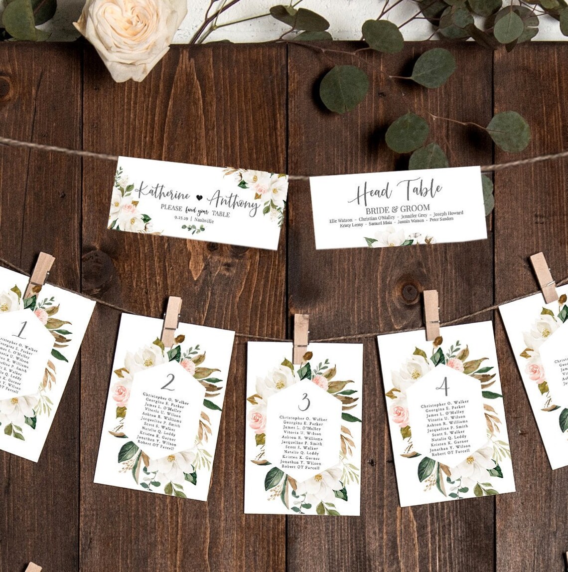Magnolia Seating Chart Template Printable Table Seating Plan Etsy