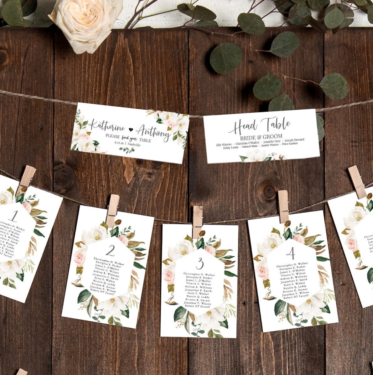 Magnolia Seating Chart Template Printable Table Seating Plan Etsy