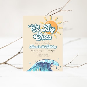 The Big One Birthday Invitation, Surf Boy First Birthday Invite, Wave Birthday Invite, Boy 1st Birthday, Summer Birthday Boy, Evite Text