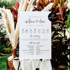 Ellia| Wedding Program Sign Template, Modern Wedding Program Sign, Editable Wedding Itinerary, Timeline Sign, Program Poster, Itinerary Sign