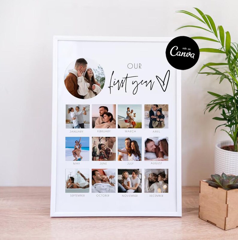 Personalize 1st Year Anniversary Photo Collage Gift, First Anniversary Gift Him Her, 1st anniversary gift husband, 1 Year Wedding Gift DIY