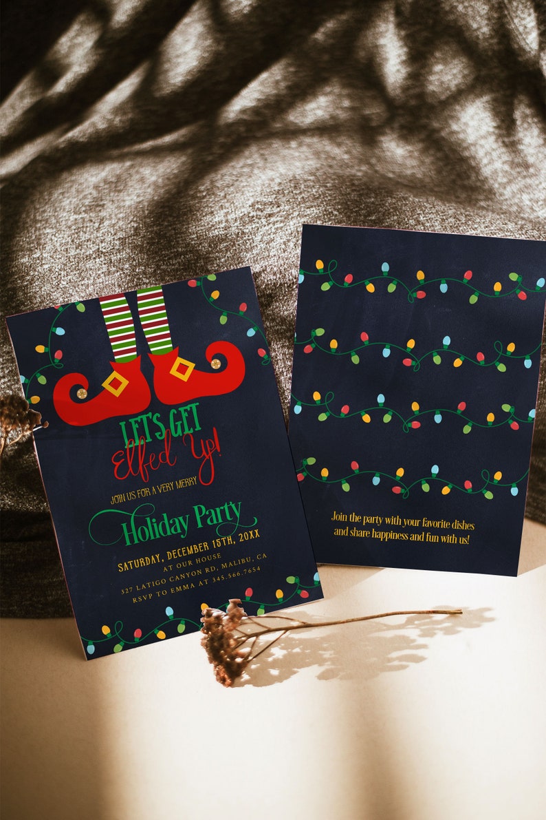 Let's Get Elfed Up Party Invitation, Christmas Party Invitation, Funny Christmas Party Invitation, Holiday Party Invite, Xmas Party Invite image 4