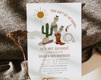 This Aint My First Rodeo Its My Second, Our Cowboy is Two Wild, West 2nd Birthday, 2nd Birthday Farm, Western 2nd Birthday, Cowgirl Invite