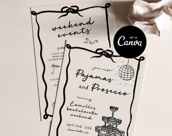 PJs and Prosecco Bachelorette Invitation, Pajamas and Prosecco Bachelorette, Prosecco Bridal Shower, Champagne Party Invite, Cool Girl Hens