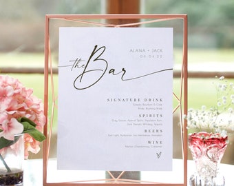 Helena | Minimalist Bar Menu Sign, Printable Wedding Bar Menu, Alcohol Drinks Menu, 100% Editable Template, Instant Download, Templett
