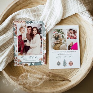 Boho Hippie Kartka świąteczna ze zdjęciem, Boho Photo Szablon kartki świątecznej, Hygge Boho Kartka świąteczna, Boho Kartka świąteczna Edytowalna DIY