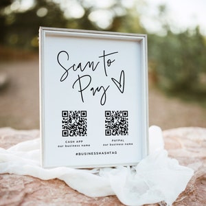 Scan to Pay Sign, QR Code Scan To Pay Sign Template, CashApp Venmo Sign, CashApp Paypal Sign, QR Code Business, Small Business Marketing