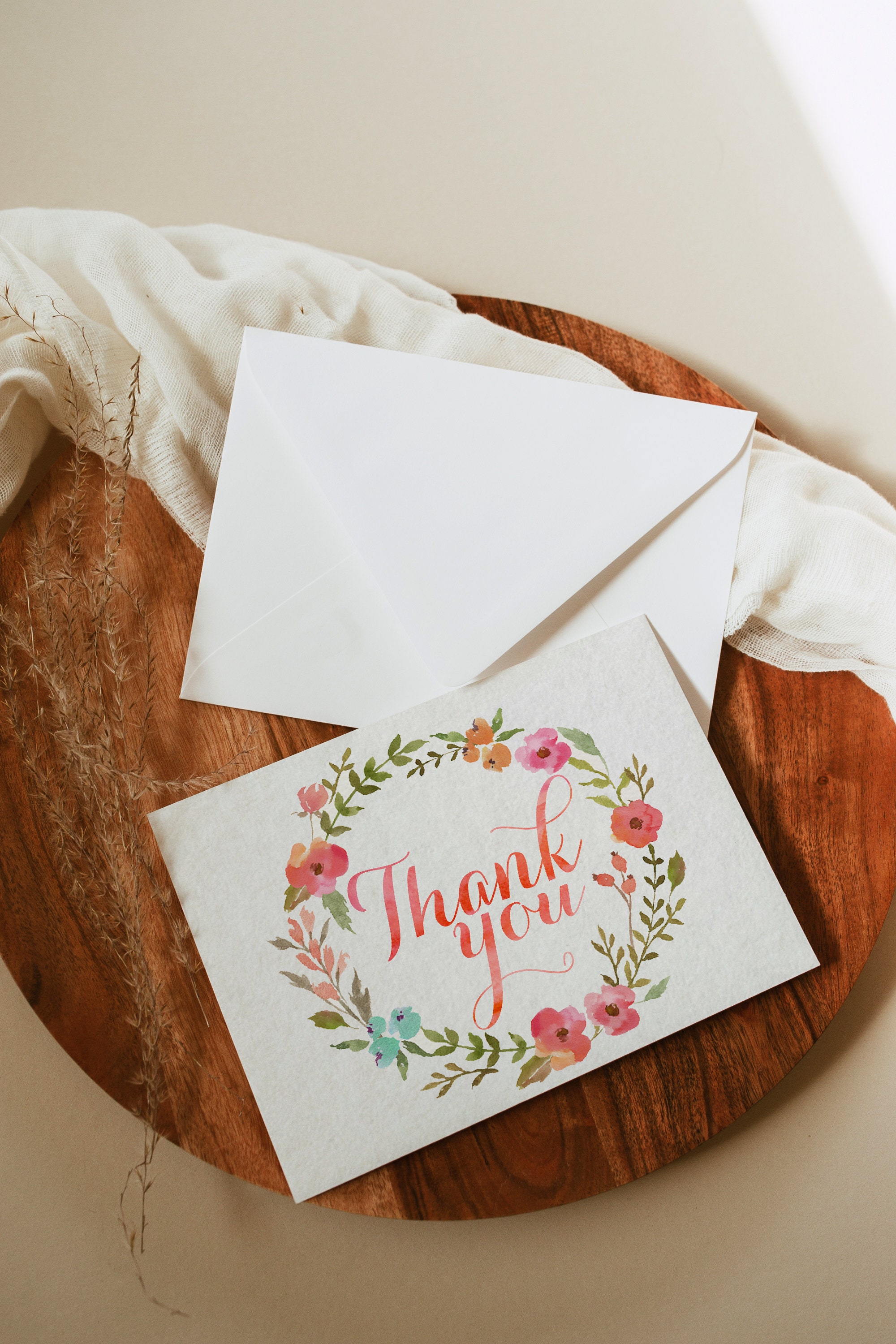 Floral Thank You Card Printable, Thank You Card, Rustic Thank You Card ...