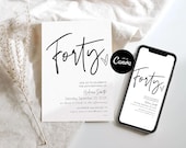 40th birthday invitation template, forty party invite Canva, any age adult birthday invitation editable elegant modern evite forty fabulous