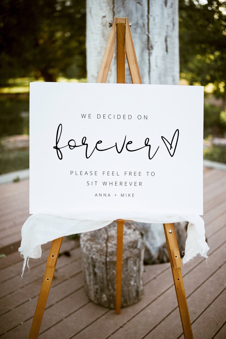 Minimalist Wedding Welcome Sign, Choose a Sit Not a Side, We Decided On Forever Sign, Editable Wedding Reception Sign, Modern Wedding Signs image 1