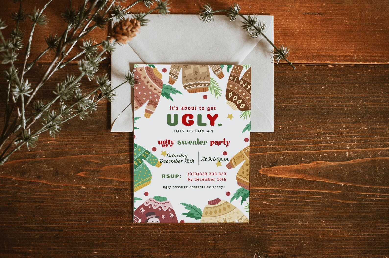 Ugly Sweater Party Invitation Editable Holiday Party Invitation Christmas Ugly Sweater Invitation Friends Holiday Party