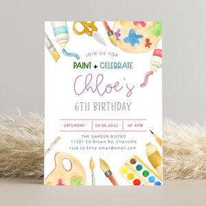 Painting Birthday Invitation Template, Art Birthday Invite, Painting Birthday Party Girl, Editable DIY Invitation, Instant Download Canva image 2