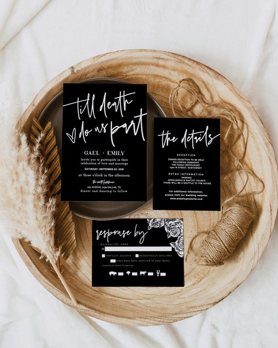 Modern Gothic Wedding Invitation Suite Template, Skeleton Wedding Invitation Set, Halloween Wedding, Til Desth Wedding Invitation Set, Skull