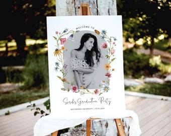 Graduation Party Welcome Sign Template, Wildflower Welcome Sign Template, Photo Graduation Welcome Sign, Girl Graduation Decor Class of 2025