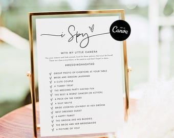 I Spy Wedding Game, Minimalist Wedding Games, Reception Game, Wedding Photo Hunt Game, Wedding Shower Fun Games, Editable I Spy Party Game