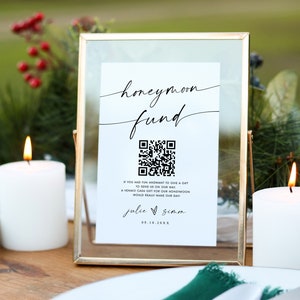 Honeymoon Fund Sign, Wedding QR Code Sign Printable, Modern Wedding Sign, Minimalist Wedding Honeymoon Sign, Bohemian Wedding DIY | MIA