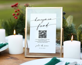 Honeymoon Fund Sign, Wedding QR Code Sign Printable, Modern Wedding Sign, Minimalist Wedding Honeymoon Sign, Bohemian Wedding DIY | MIA