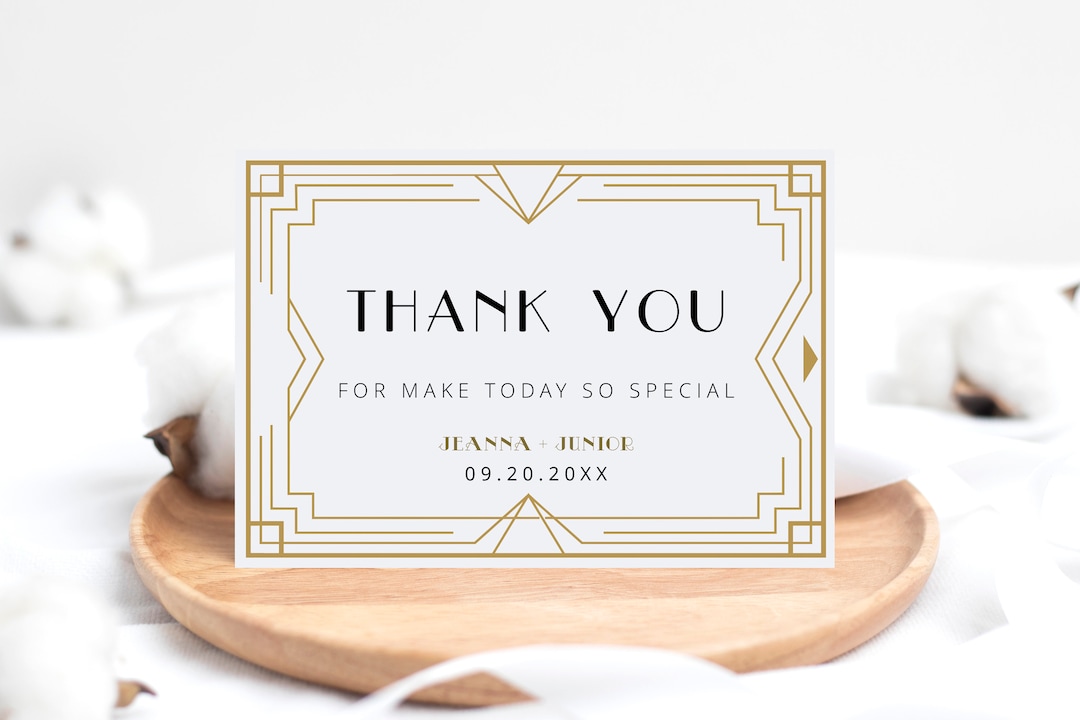 Art Deco Wedding Thank You Card Printable, Retro Wedding Thank You Card