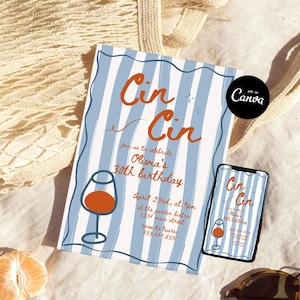 Invitación Cin Cin, invitación a una cena de cumpleaños con vino para adultos, invitación de cumpleaños para adultos dibujada a mano, invitación a una cena de cumpleaños Ciao con temática italiana escrita a mano