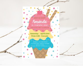 Ice Cream Birthday Party Invitation Download, Editable Ice Cream Birthday Invitation, Here's the Scoop Birthday Invitation, Birthday Kids