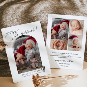 Faire-part de naissance pour les fêtes de fin d&#39;année, modèle de faire-part de naissance, plus on sera un joyeux Noël, Noël 2025