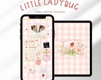 A Little Ladybug Baby Shower Invitation pink gingham Lovebug Website Editable Canva RSVP Form Diaper Raffle Books for Baby