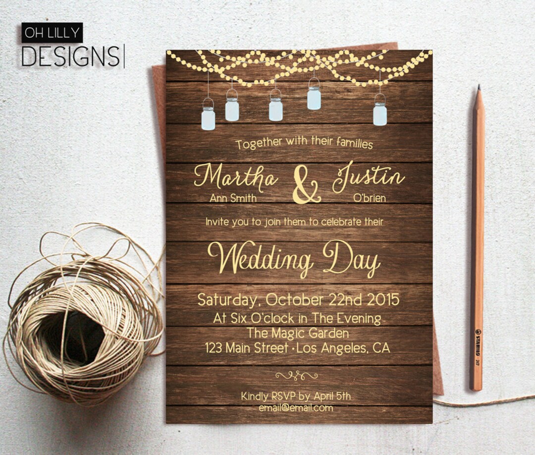 Rustic Wedding Invitation Printable, Country Wedding Invitation, Woodland Wedding Invitation ...