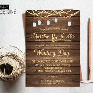 Rustic Wedding Invitation Printable, Country Wedding Invitation, Woodland Wedding Invitation, wedding invitation suite, Mason Jar Wedding