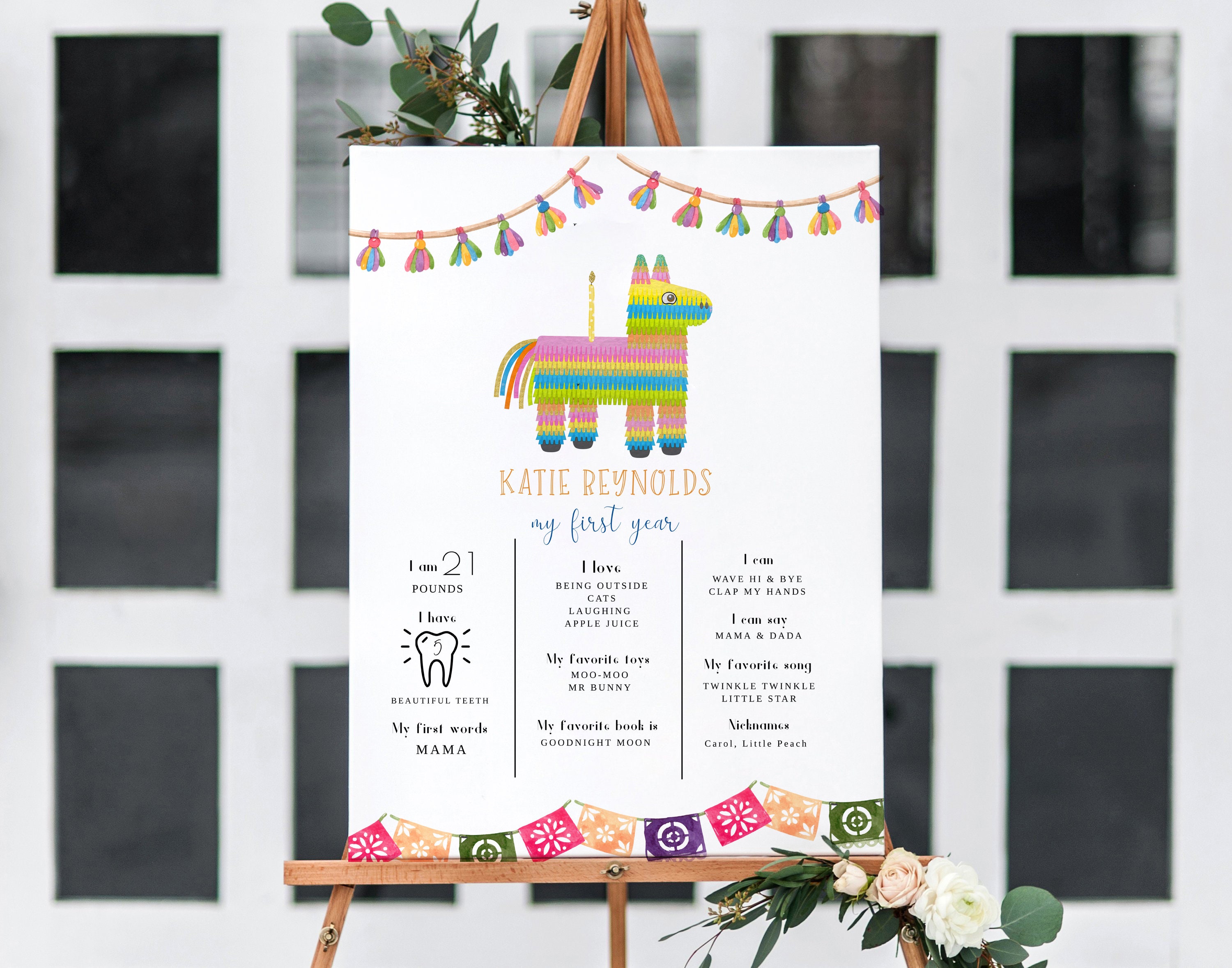 Fiesta Milestone Board, First Fiesta Birthday Birth Stats Memory Chart ...