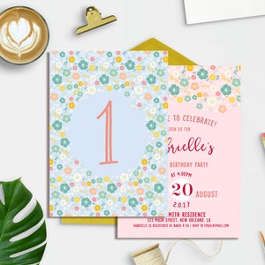 One 1st Birthday Invitation Printable. Floral 1st Birthday - Etsy