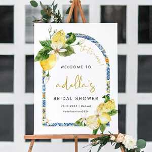 Mediterranean Welcome Bridal Shower, Blue Tiles Lemon Bridal Shower Welcome Sign, Italian Bridal Sign, That&#39;s Amore Welcome Sign Italy