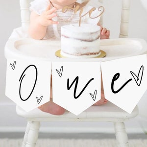 ELLIA | Modern 1st Birthday Highchair Template, 1st ONE High Chair Girl Banner Printable, Birthday Party Highchair Editable, Boho Girl Decor