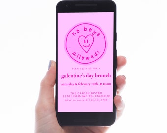 Pink Galentines Day Brunch Party Evite, Galentines Invite Electronic, Valentines Brunch Girls Night, No Boys Allowed, Galentines Text evite