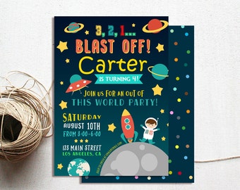 Outer Space Birthday Invitation, Space Birthday Invitation, Mission Space Party Invite, Rocket Ship Birthday Invitation, Boy Birthday