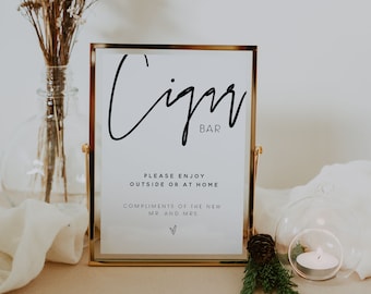 ELLIA| Cigar Bar Sign Template, Wedding Cigar Sign, Simple Wedding, Instant Download, Cigar Bar Editable Template, Cigar Wedding Template