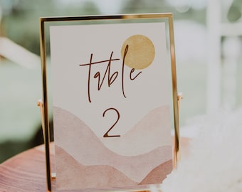 DEAH | Bohemian Wedding Table Numbers, Modern Minimalist Table Numbers, Desert Wedding Decor, Terracotta Wedding, Editable Template, DIY