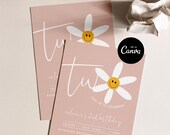 Daisy 2nd Birthday Invitation, Pink Daisy Girl TWO Birthday Invitation, Editable Two Birthday invitation Girl, Girl Daisies Birthday Invite