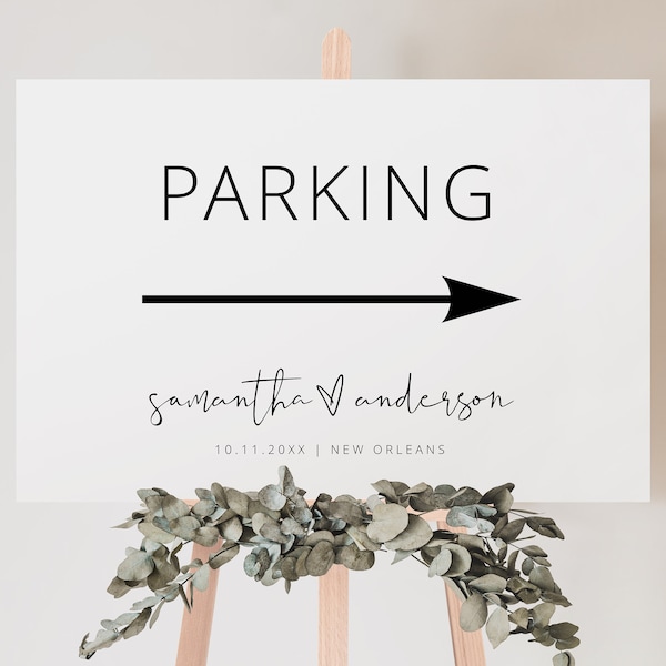 Wedding Parking Sign, Minimalist Directional Sign, Reception Valet Parking Yard Sign, Parking This Way, Printable Parking Sign With Arrow