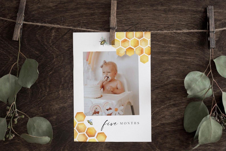 Bee First Birthday Photo Banner, 1st Birthday Photo Banner, Honey Bee Monthly Milestone Photo Cards, Sweet As Can Bee, First Bee Day Party image 5