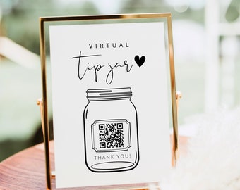 Virtual Tip Jar QR Code Sign, Tip Your Bartender Sign, Wedding Bar Tip Sign, Modern Cash App Sign, Venmo Tip Sign, Qr Code Sign Business