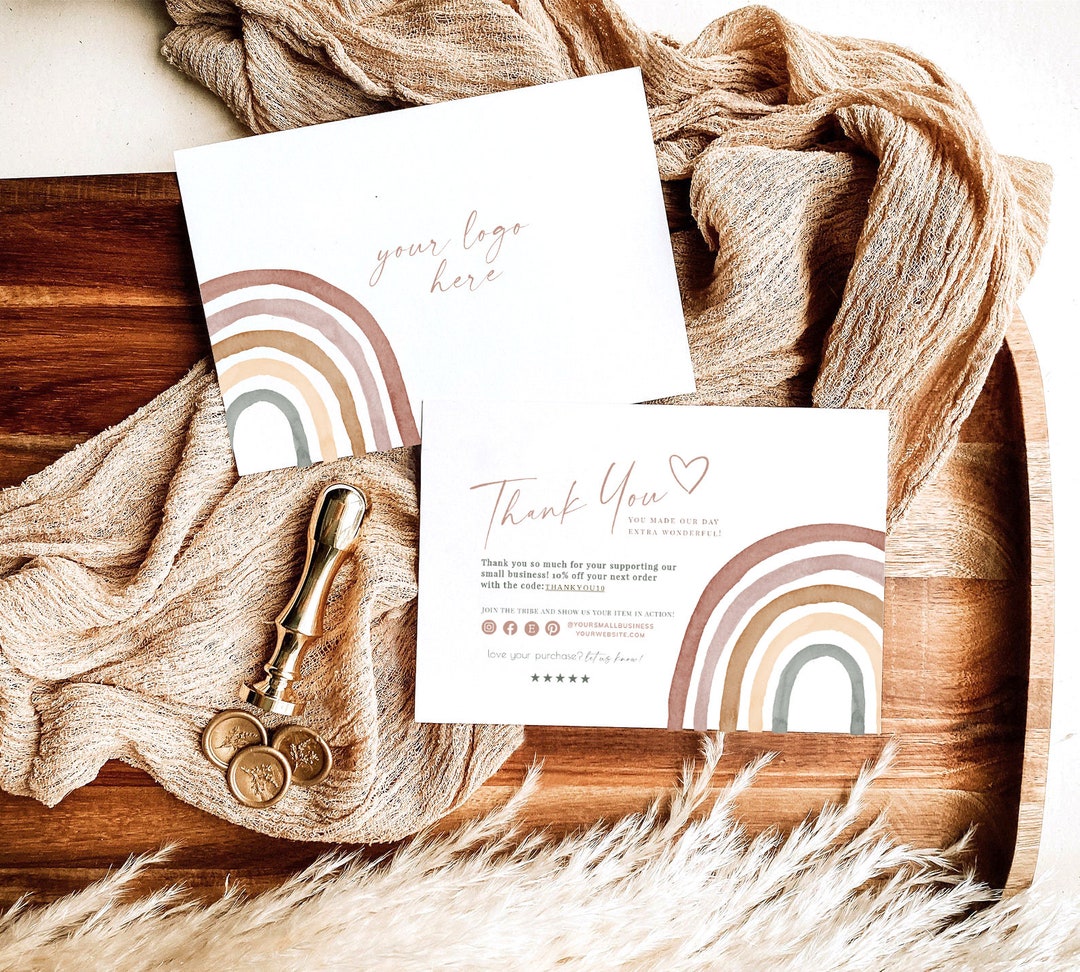 RAINBOW Small Business Thank You Card, Boho Business Thank You Card ...