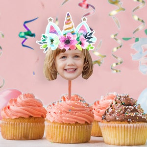 Topper per cupcake unicorno, decorazioni per compleanno cupcake con foto stampabili Unicorno, decorazioni per feste di compleanno unicorno, decorazioni per torta unicorno, compleanno unicorno