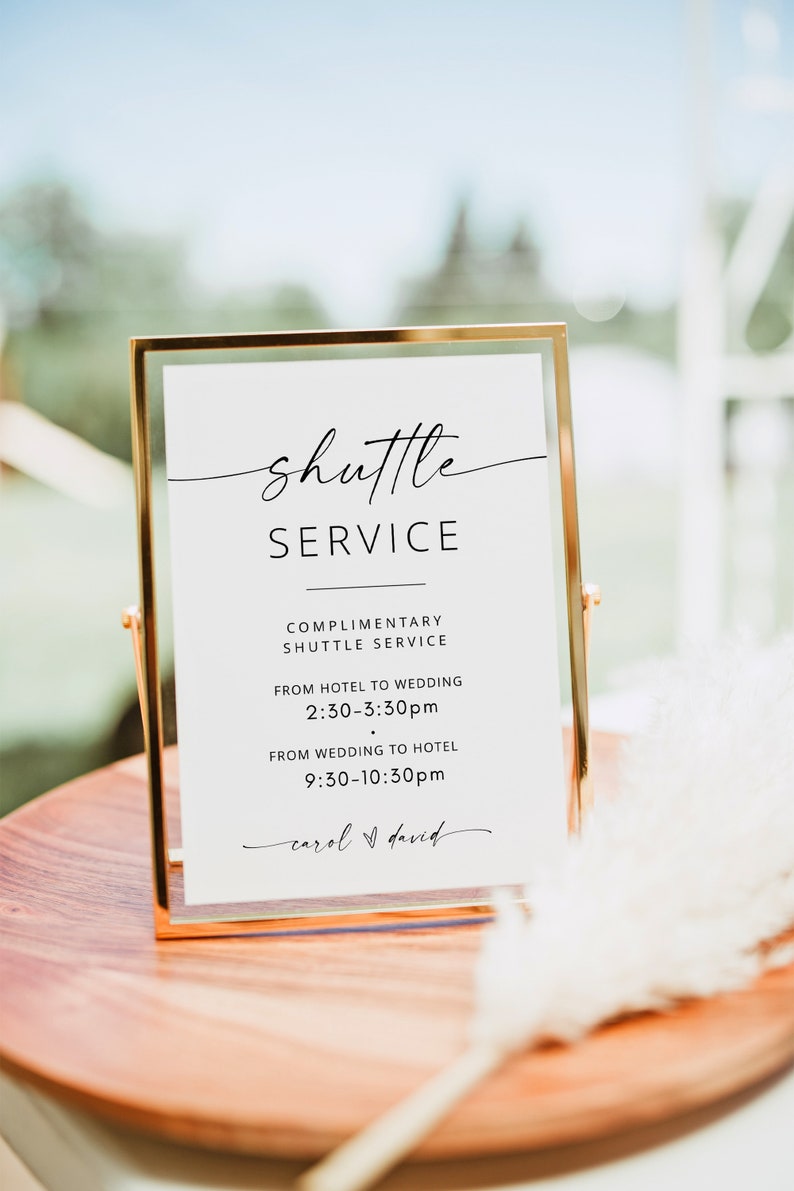 Shuttle Service Sign Template, Minimalist Wedding Sign, Transportation ...